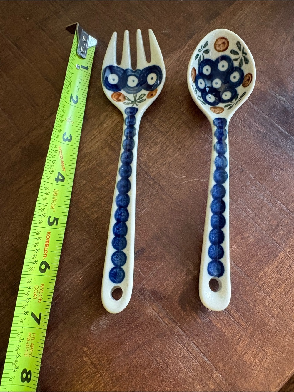 Boleslawiec Polish Pottery Ceramic Serving Fork and Spoon